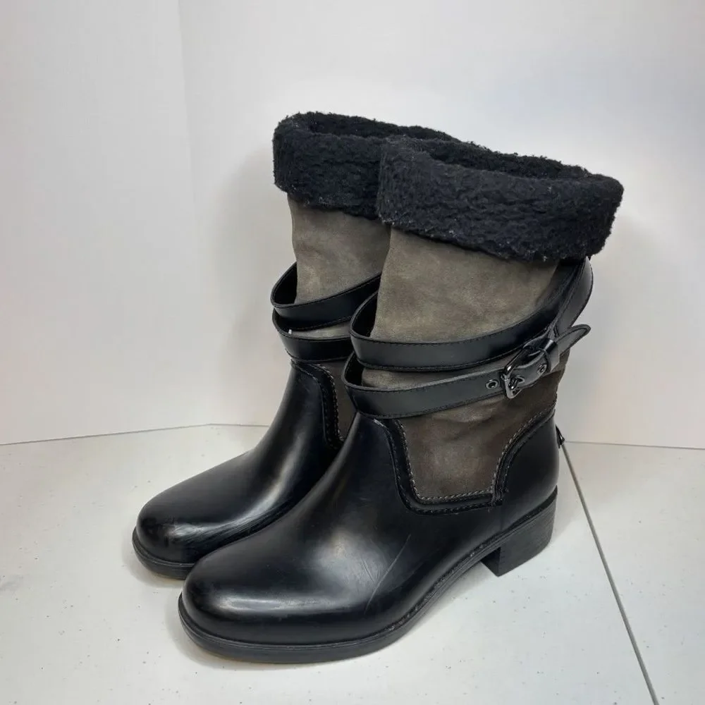 Coach Zena New York Faux Fur Suede Leather Insulated Boots Womens Buckle Lux - Picture 2 of 6